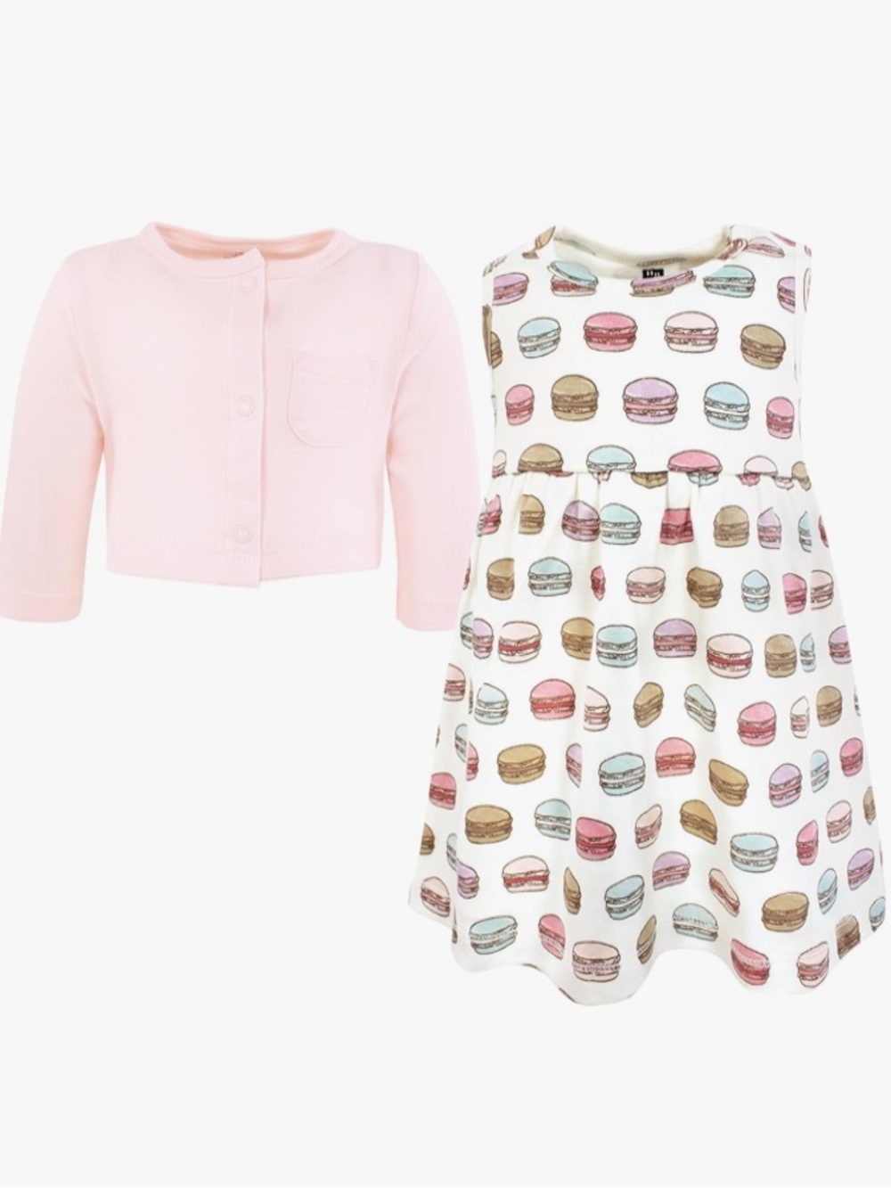 Hudson Baby Pink Cardigan Dress Set with Macaron Print NWT Size 5T - Picture 2 of 3